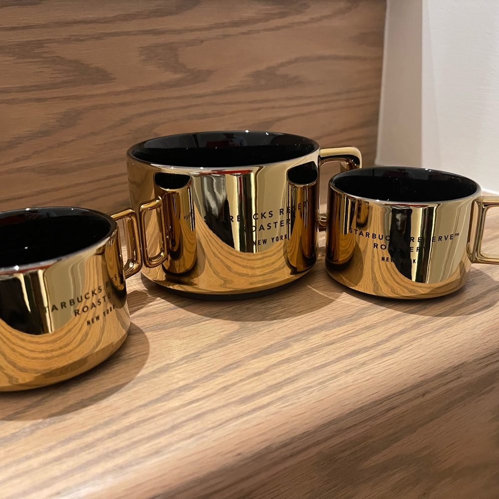 STARBUCKS RESERVE ROASTERY NEW YORK EXCLUSIVE SET GOLD MUG CUP COFFEE ESPRESSO
